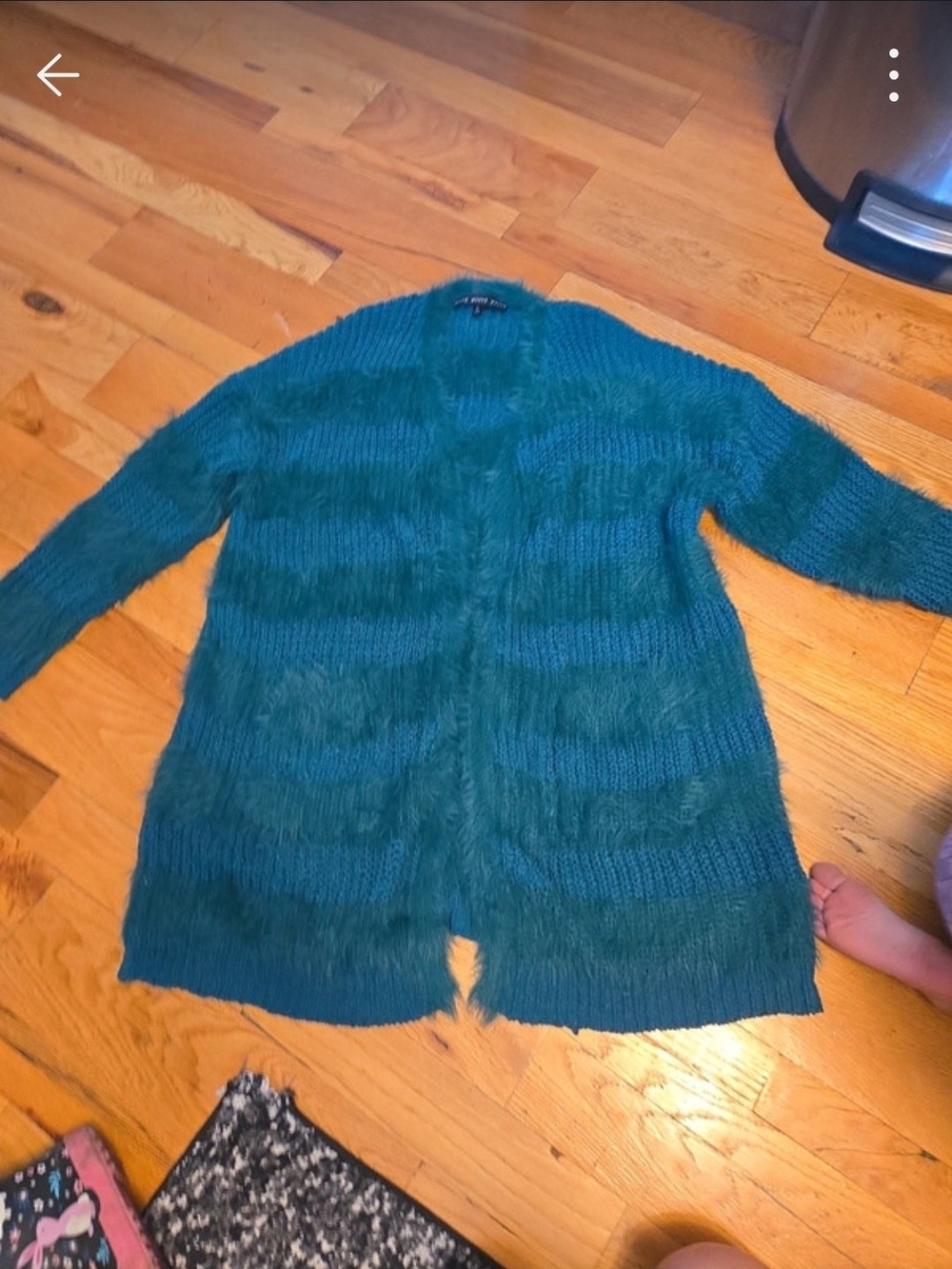 HYFVE Teal Green Open-Front Fuzzy Cardigan Sweater